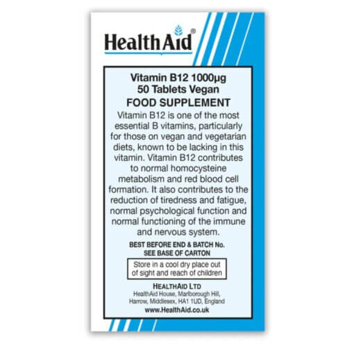 HealthAid® Vitamin B12 (Cyanocobalamin)1000µg Tablets (50) - Image 2