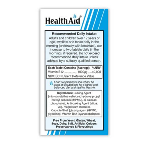 HealthAid® Vitamin B12 (Cyanocobalamin)1000µg Tablets (50) - Image 3